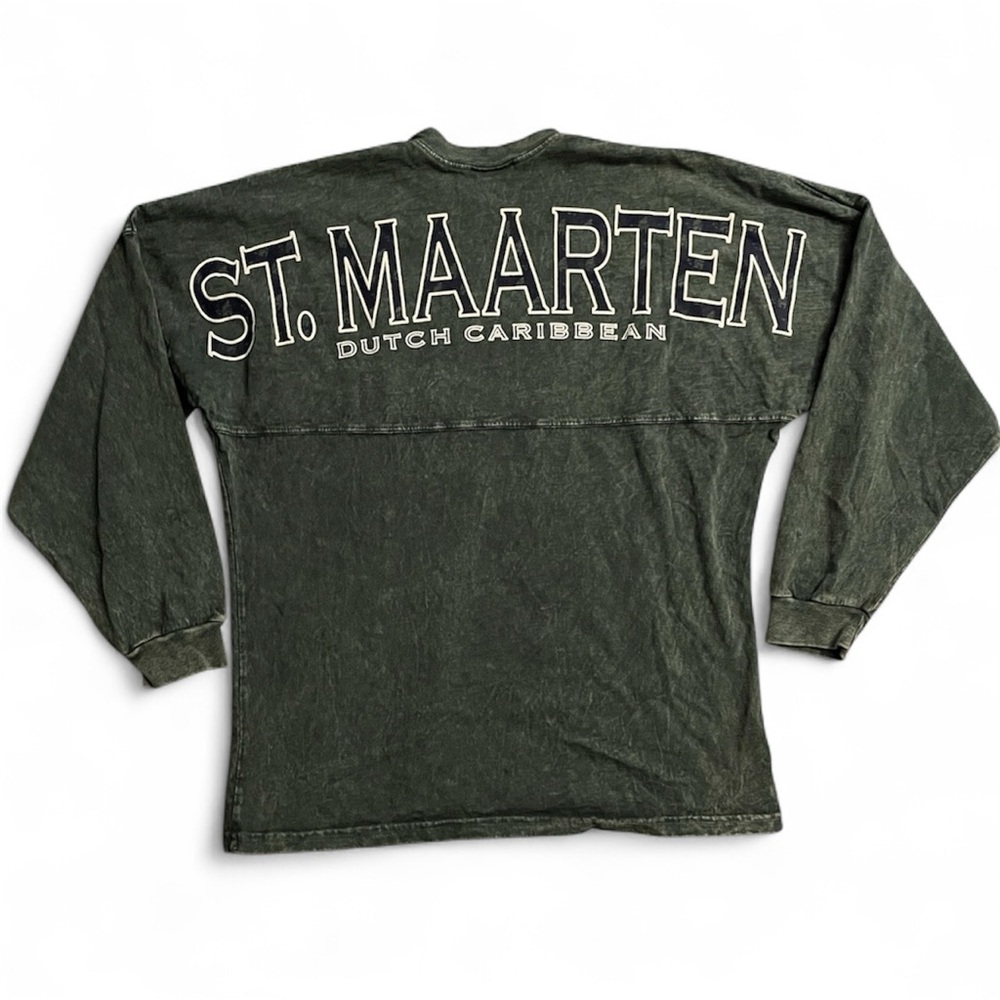 St. Maarten Dutch Caribbean Long Sleeve T-Shirt • Acid Wash Dark Green/Blue